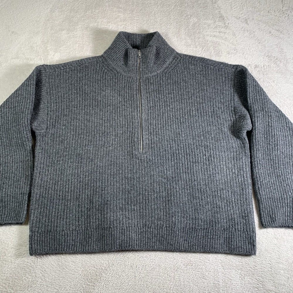 Vince Camuto Half Zip Pullover Cable Knit Sweater XL Gray Casual Oversized‎